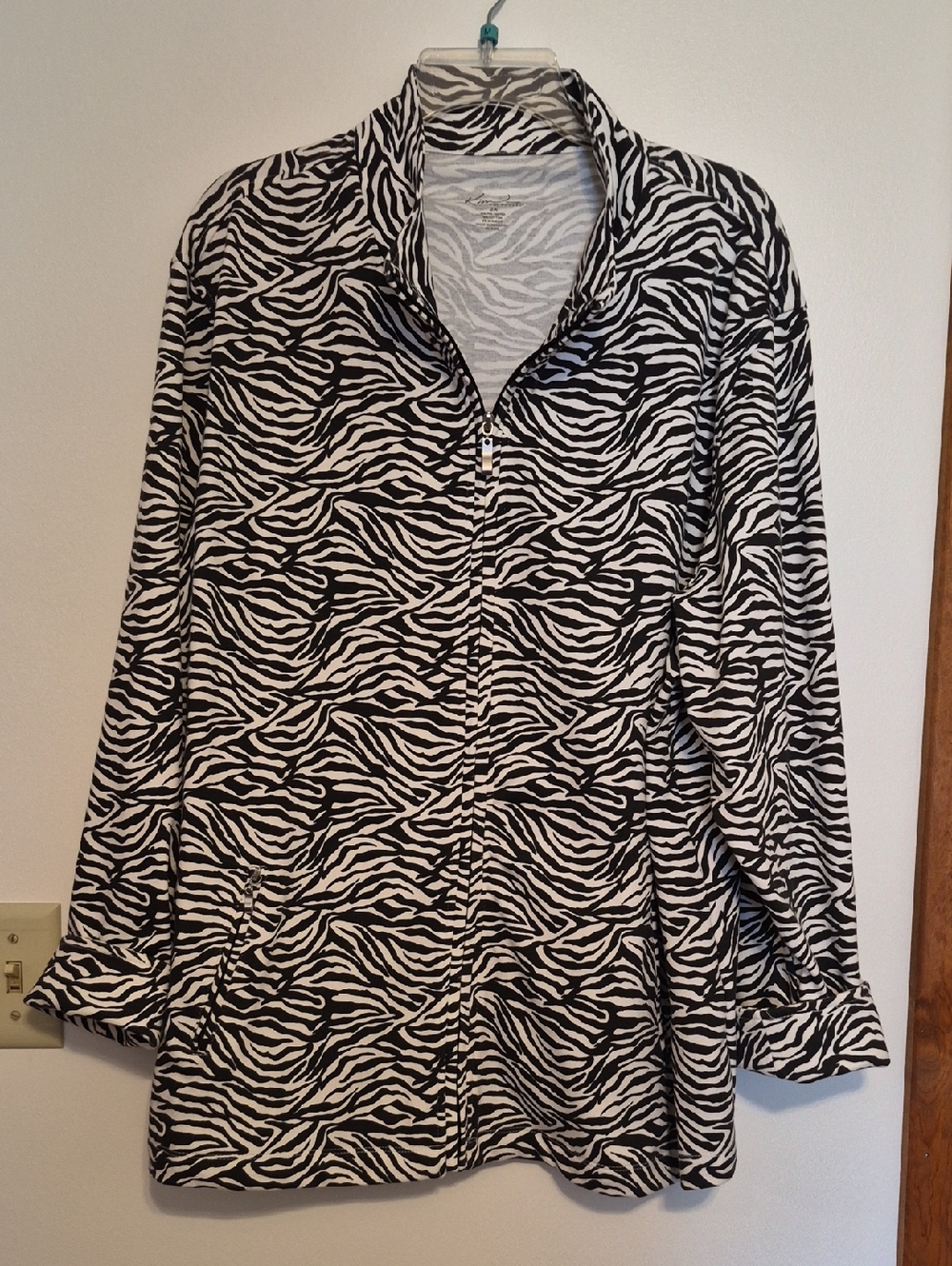 Kim Rogers Black & White Zebra-Print Button-Front Jacket SZ 2X